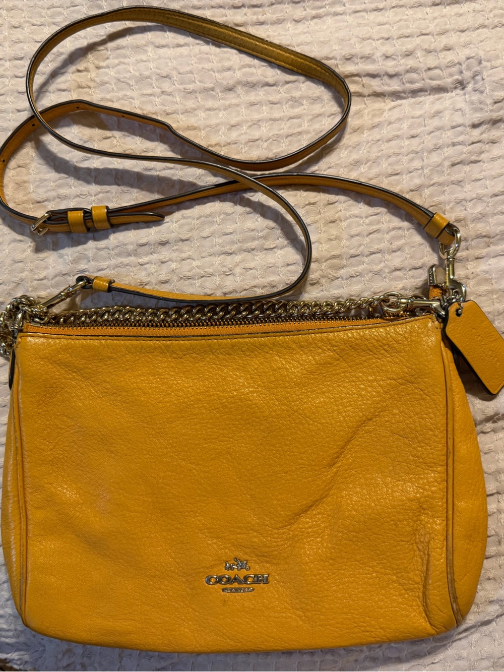 Coach Yellow Pebbled Leather Crossbody with Gold Hardware - Picture 1 of 11